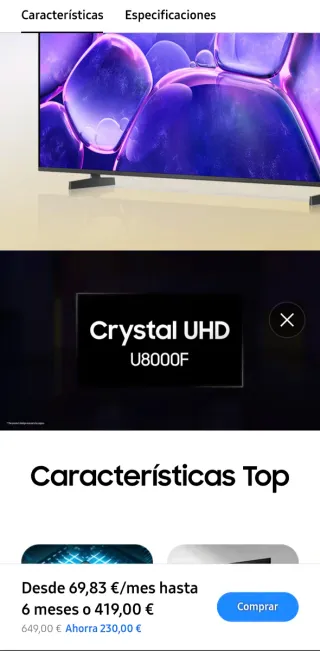Samsung Crystal UHD U8000F TV 55''