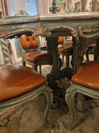 Mesa y 6 Sillas Comedor Antiguas estilo rococo