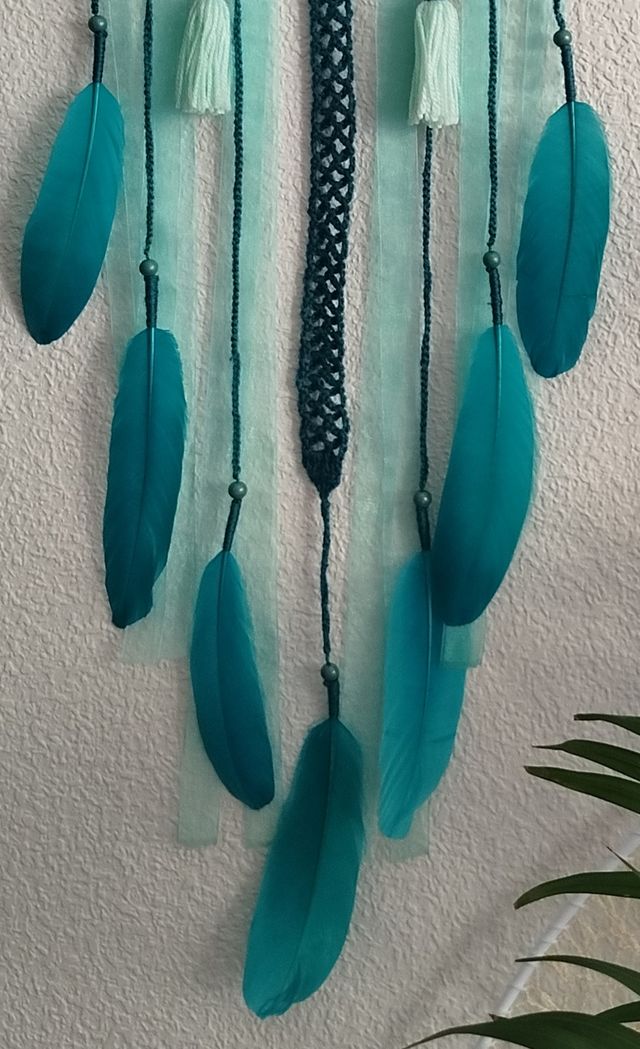 Atrapasueños largo 1 metro -esmeralda, verde, agua