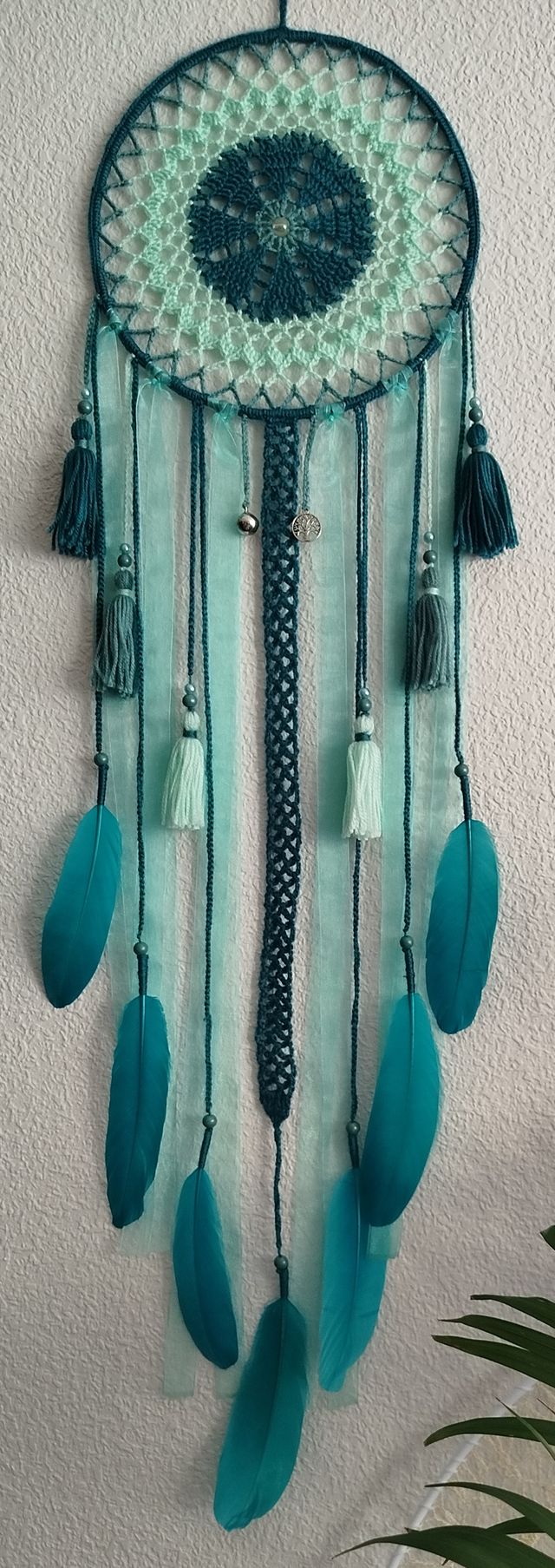 Atrapasueños largo 1 metro -esmeralda, verde, agua