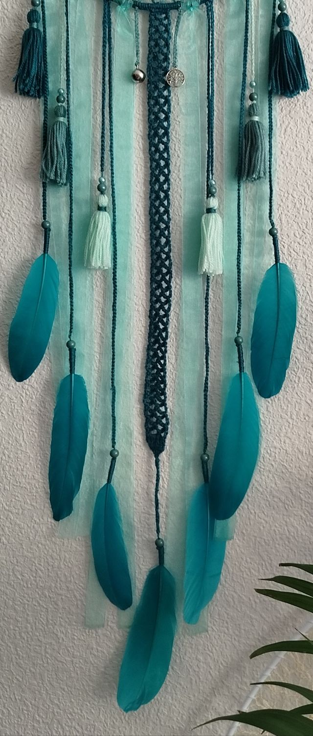 Atrapasueños largo 1 metro -esmeralda, verde, agua