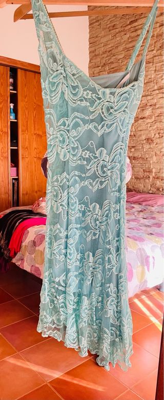 Vestido corto asimétrico verde azulado