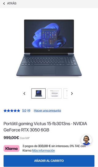 Portátil gamer HP Victus 15 Intel Core i5  RTX3050