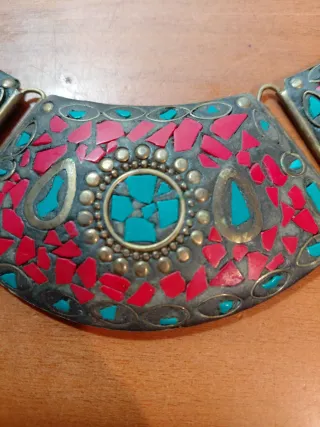 Collar Babero Étnico Tribal Turquesa Coral