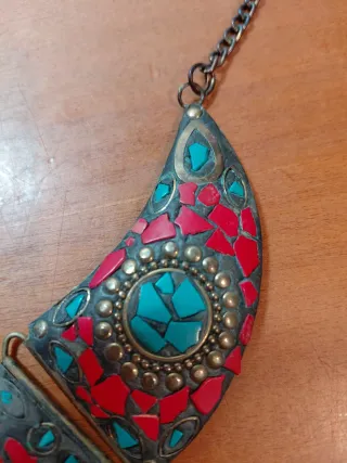Collar Babero Étnico Tribal Turquesa Coral