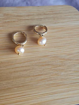 Pendientes Aro Perla Rosa Dorados