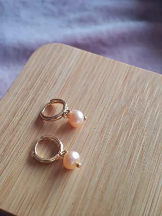 Pendientes Aro Perla Rosa Dorados