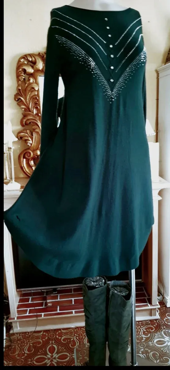 Vestido de malha fina/lã verde garrafa