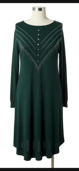 Vestido punto fino / lana verde botella