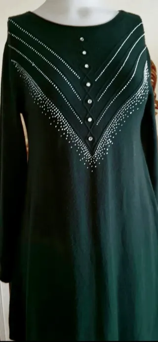 Vestido punto fino / lana verde botella