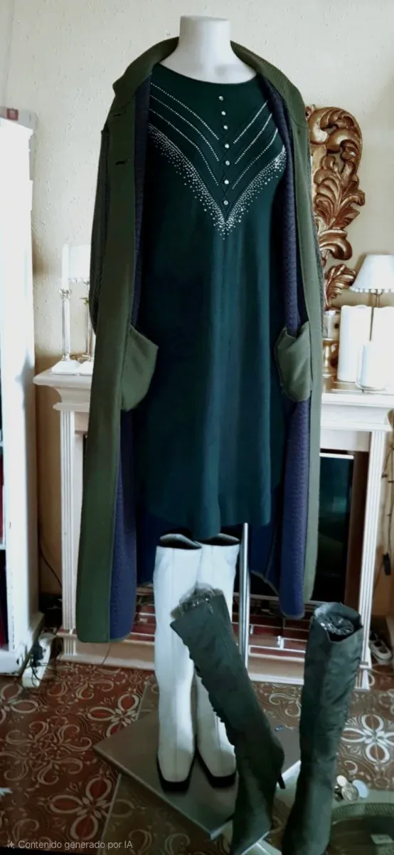 Vestido de malha fina/lã verde garrafa