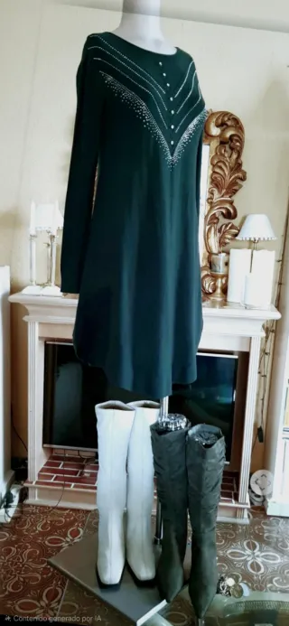 Vestido punto fino / lana verde botella