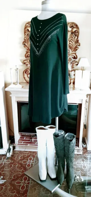 Vestido punto fino / lana verde botella