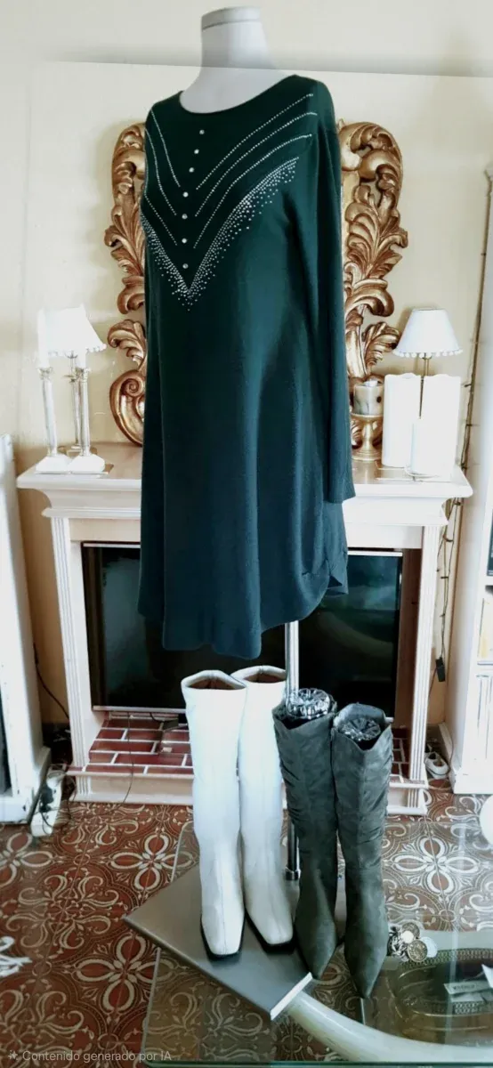 Vestido de malha fina/lã verde garrafa