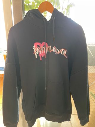 Sudadera Palm Angels Negra Corazón Rosa