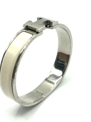Brazalete Hermès Clic H Plata y Blanco