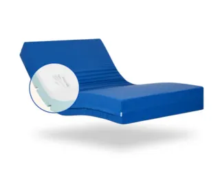 Cama articulada gris con detalles madera