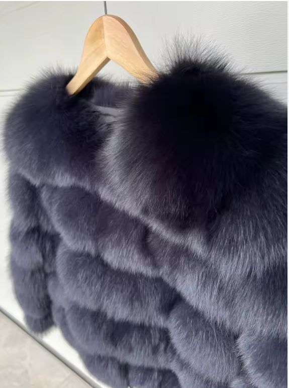 Abrigo de piel natural negro/gris