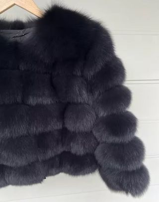 Abrigo de piel natural negro/gris