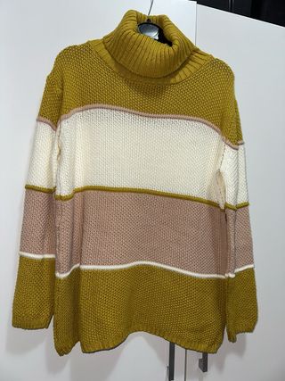 Jersey cuello alto rayas verde, rosa y blanco