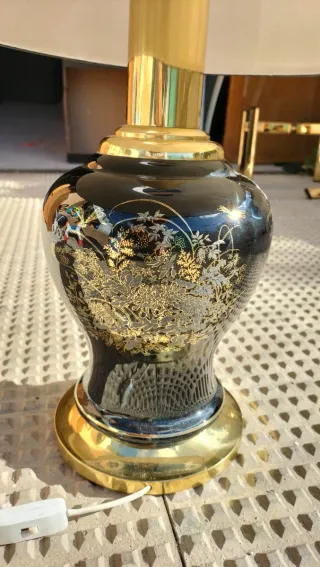 Lámpara de mesa antigua cerámica y metal