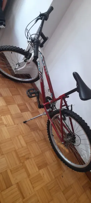 Bicicleta de montaña roja y blanca