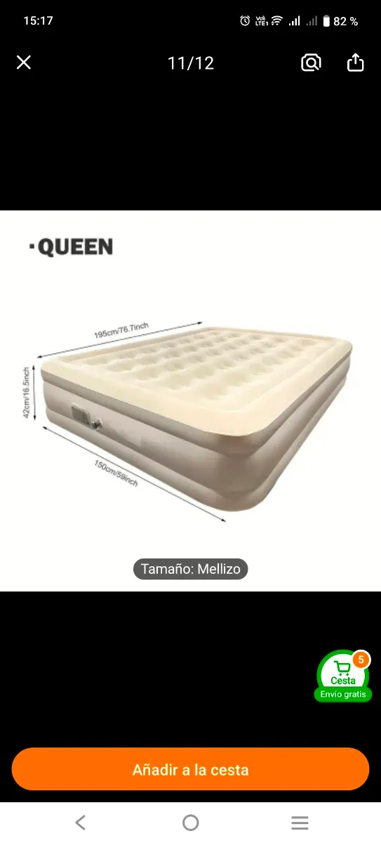 Colchón hinchable Queen 195x150x42cm