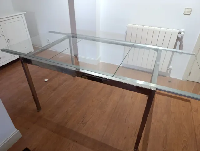 Mesa Comedor Cristal y Aluminio Extensible