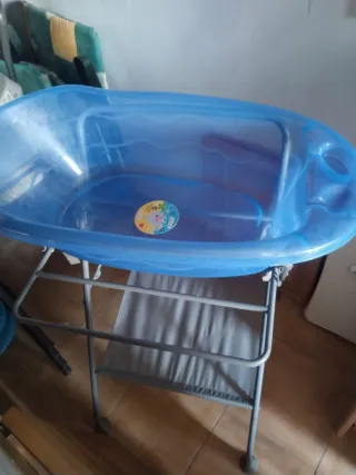 Bañera cambiador bebé plegable azul