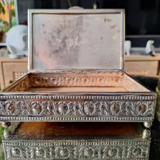 Caja Metálica plateada, Joyero Tabaquera, Alcor