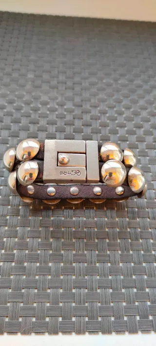 Pulsera Uno de 50 Cuero y Plata talla mujer