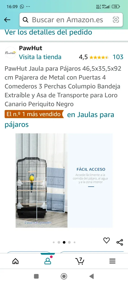 Jaula para pájaros negras.Sólo se ha usado una vez