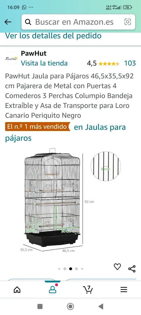 Jaula para pájaros negras.Sólo se ha usado una vez