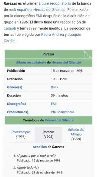 CD de Héroes Del Silencio: "Rarezas" (1998)