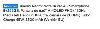Xiaomi Redmi Note 14 Pro 8+256Gb Negro