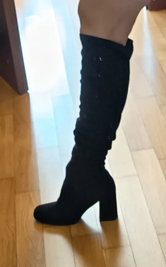 Stivale alto nero nuovo scamosciato, tacco 8, n°37