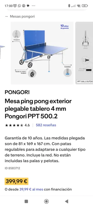 Mesa Ping Pong Decathlon Azul