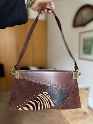 Bolso mano cuero y piel