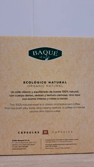 Caja 60 Cápsulas Café Baqué Orgánico Natural