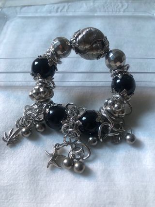 Pulsera fantasía negra y plata