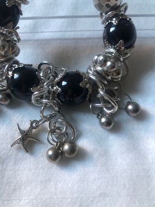 Pulsera fantasía negra y plata