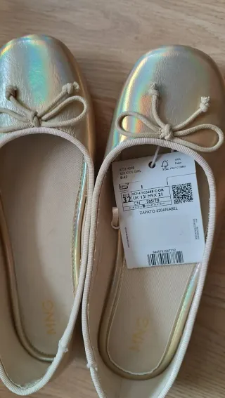 Manoletinas Mango doradas talla 32