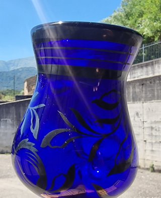 Set bottiglia e 3 bicchieri liquore blu