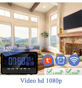 Reloj Despertador Cámara Wifi Grabación 24/7