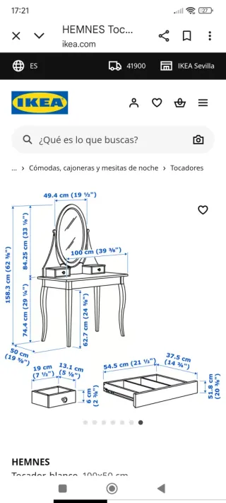 Tocador HEMNES blanco 100x50 cm