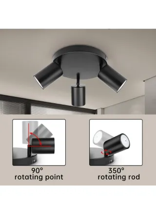 Lámpara Techo 3 Focos Giratorios GU10 Negra