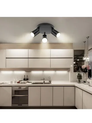 Lámpara Techo 3 Focos Giratorios GU10 Negra