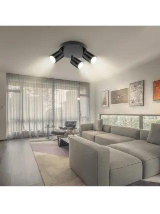 Lámpara Techo 3 Focos Giratorios GU10 Negra