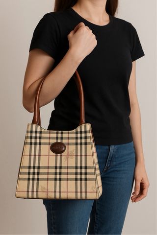 Borsa Burberry a quadri beige e marrone
