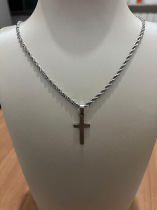 Collana Torchon Unisex con Croce Acciaio 50cm